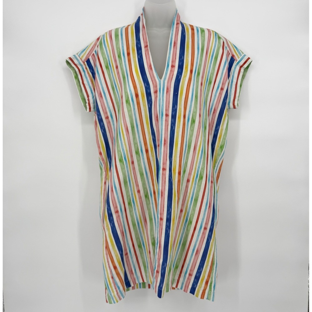 Brooke Wright Sz L Colorful‎ Striped Shift Dress Coastal Beach Preppy Resortwear